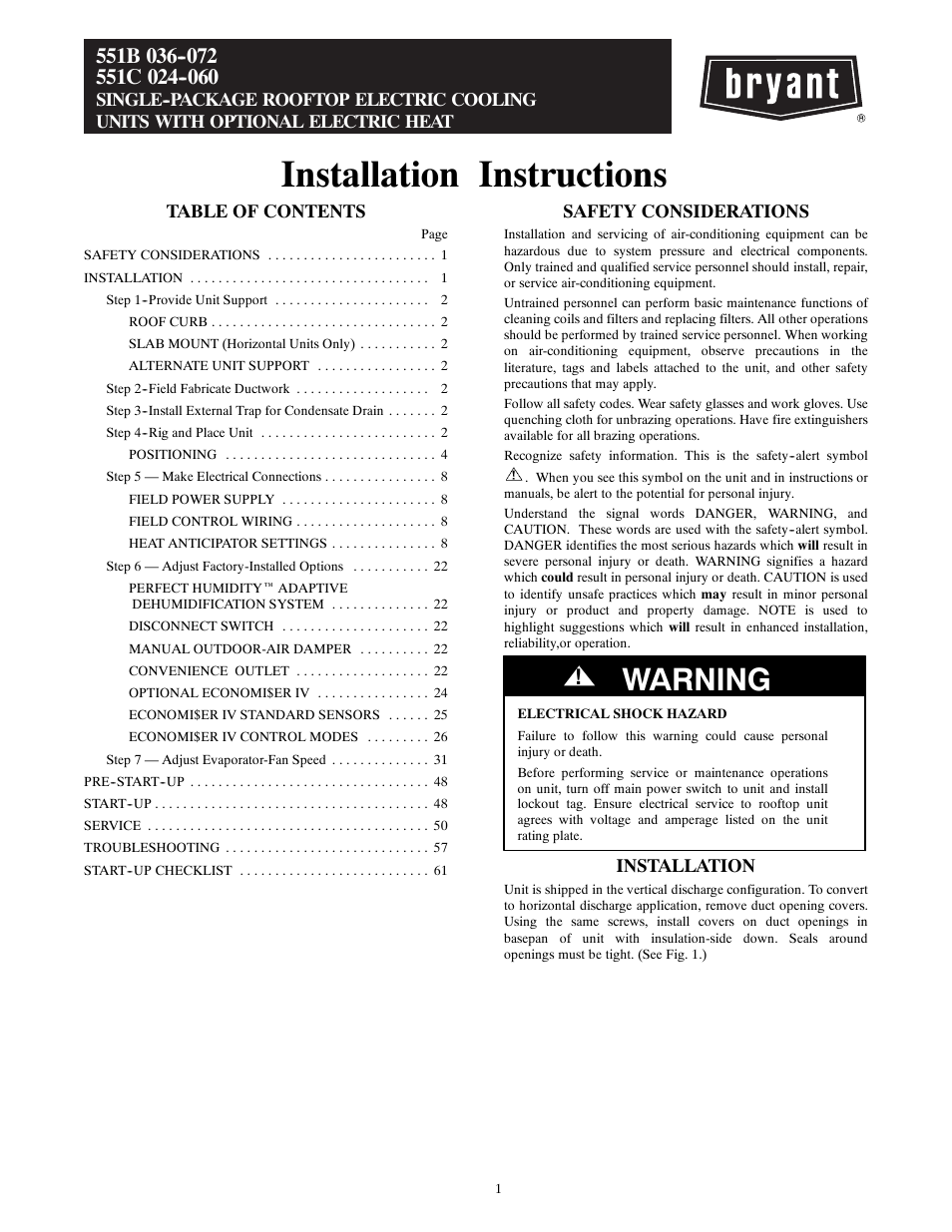 Bryant 551C User Manual | 61 pages