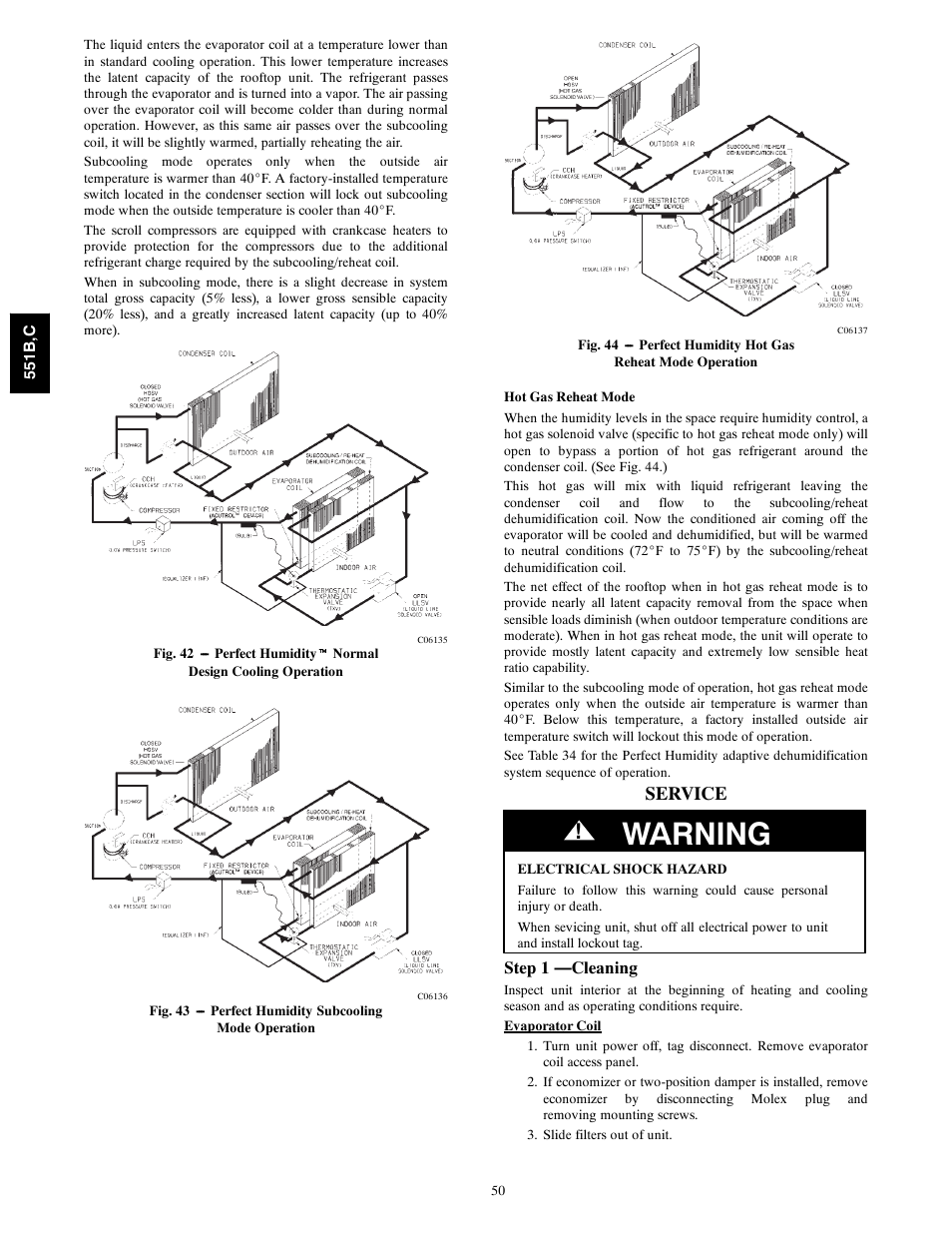 Warning, Service, Step 1 —cleaning | Bryant 551C User Manual | Page 50 / 61