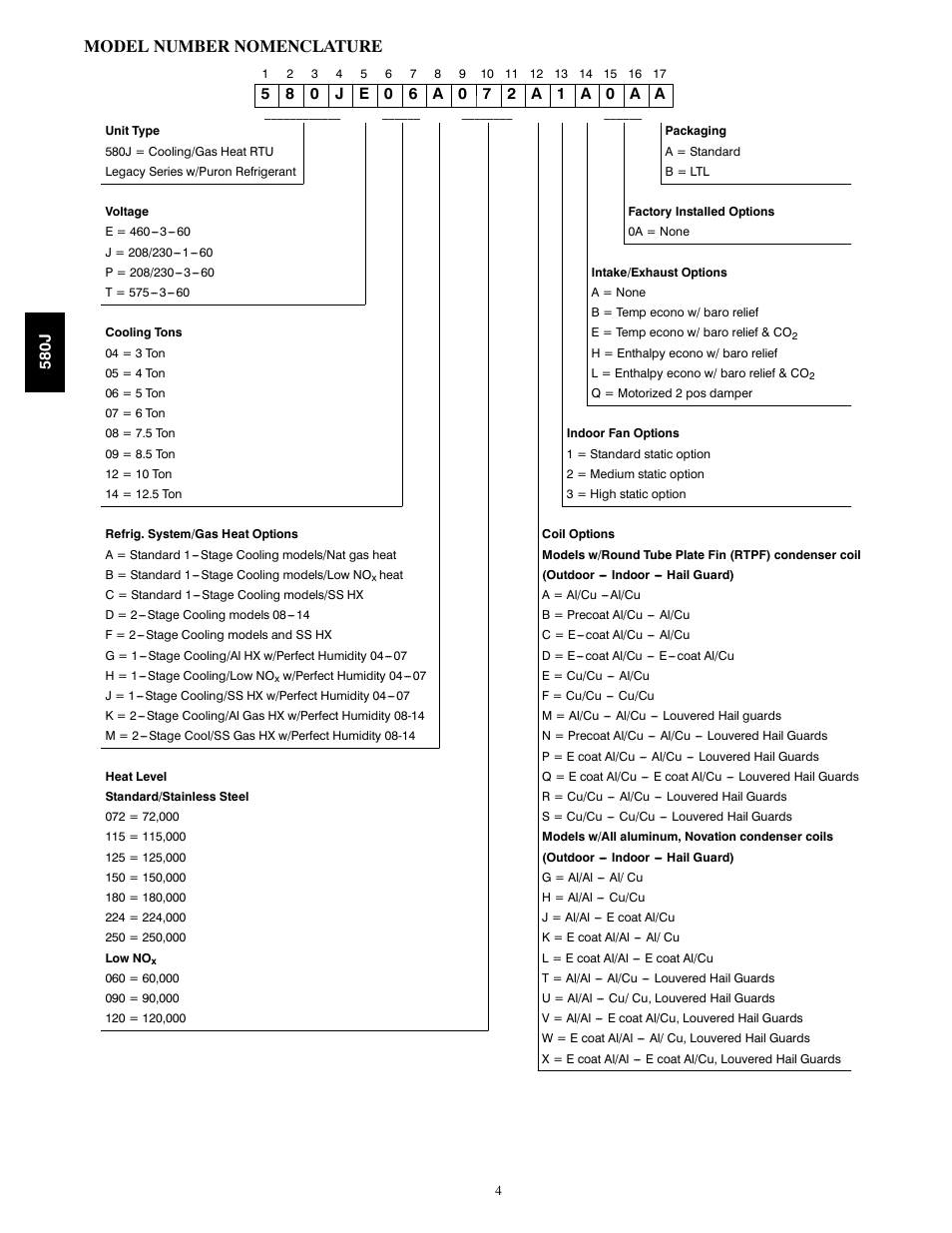 Model number nomenclature | Bryant LEGACY LINE 580J User Manual | Page 4 / 86
