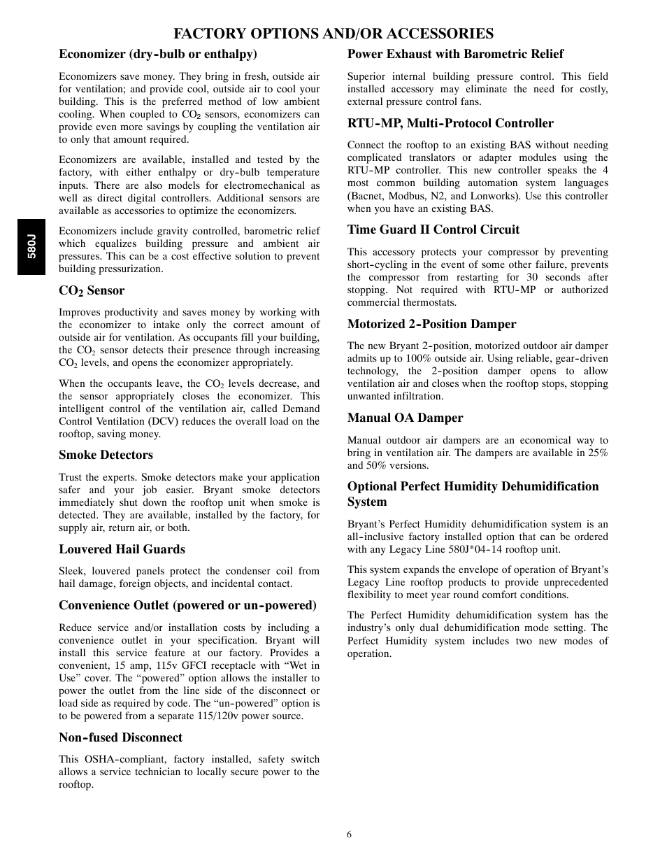 Factory options and/or accessories | Bryant LEGACY LINE 580J User Manual | Page 6 / 86