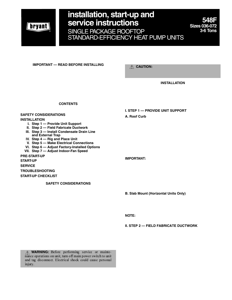 Bryant 548F User Manual | 48 pages