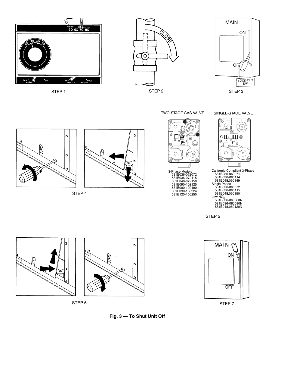 Main, Fig. 3 — to shut unit off, On off | Bryant OM11-19 User Manual | Page 4 / 8