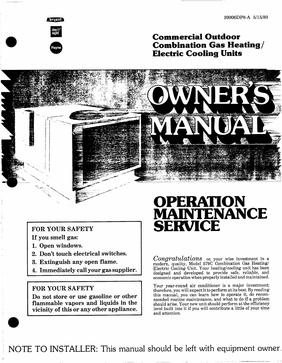 Bryant PAYNE 579C User Manual | 6 pages