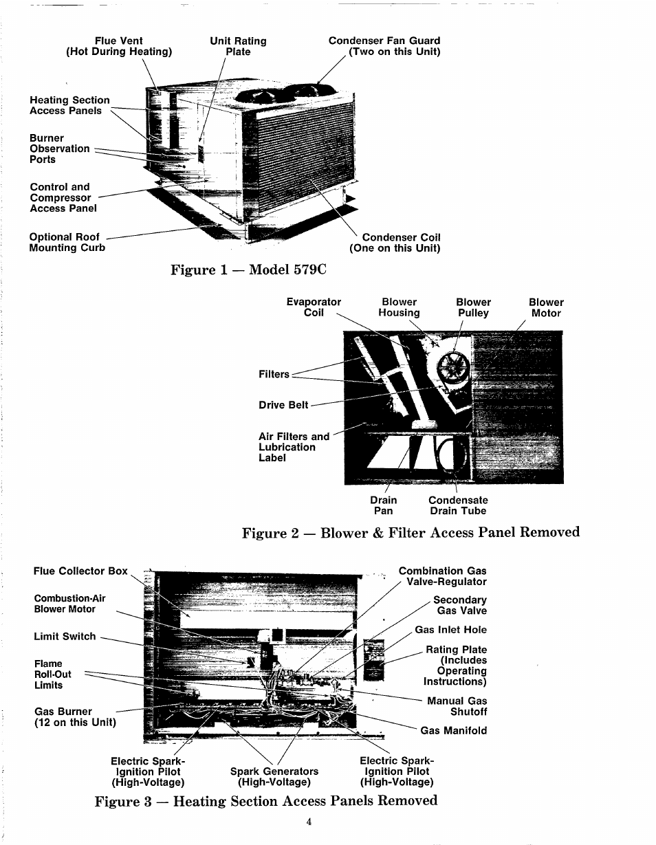 Figure 1 — model 579c, Figure 2 — blower & filter access panel removed | Bryant PAYNE 579C User Manual | Page 4 / 6