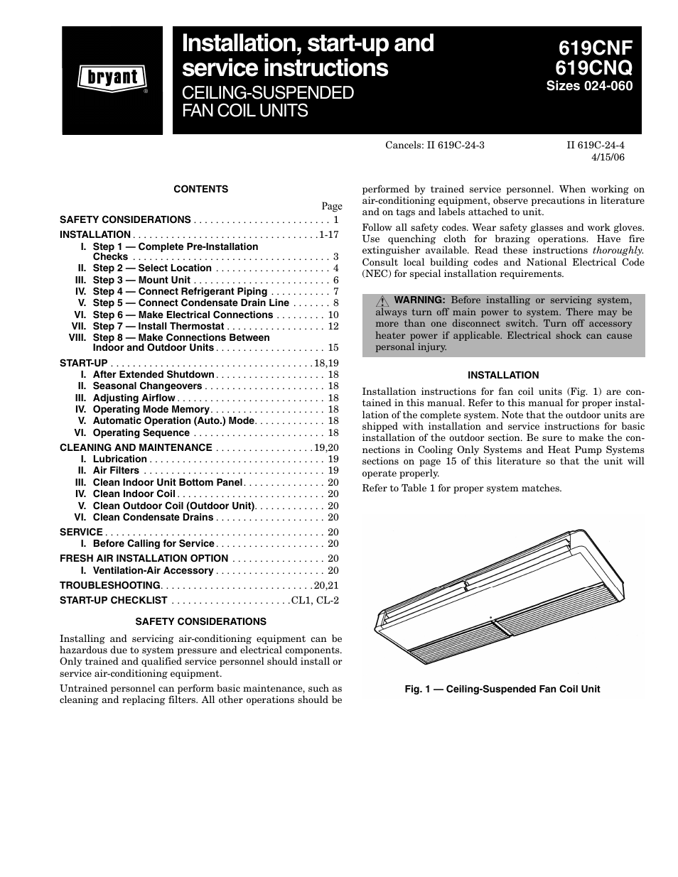 Bryant 619CNF User Manual | 24 pages