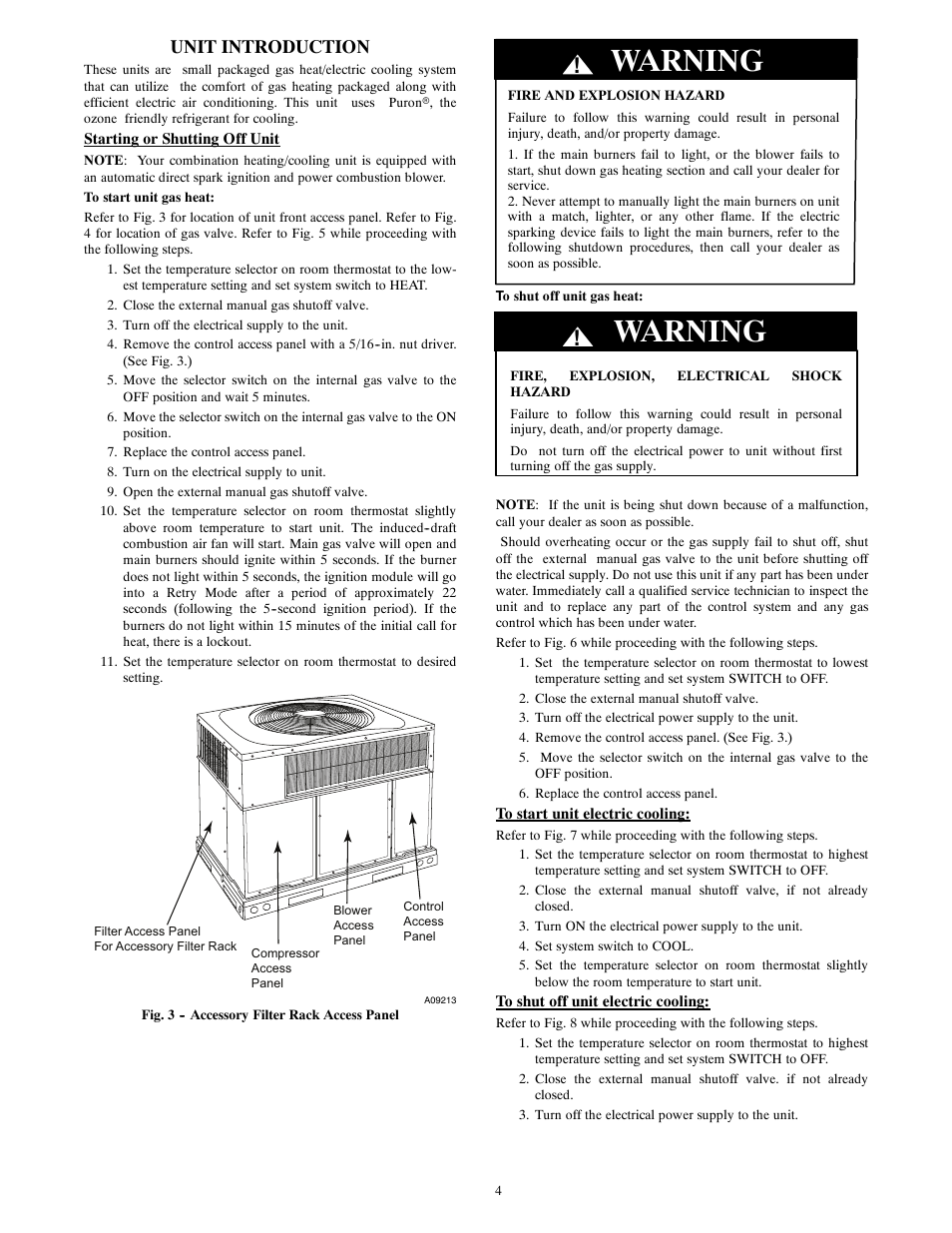 Warning, Unit introduction | Bryant LEGACY 577C User Manual | Page 4 / 10