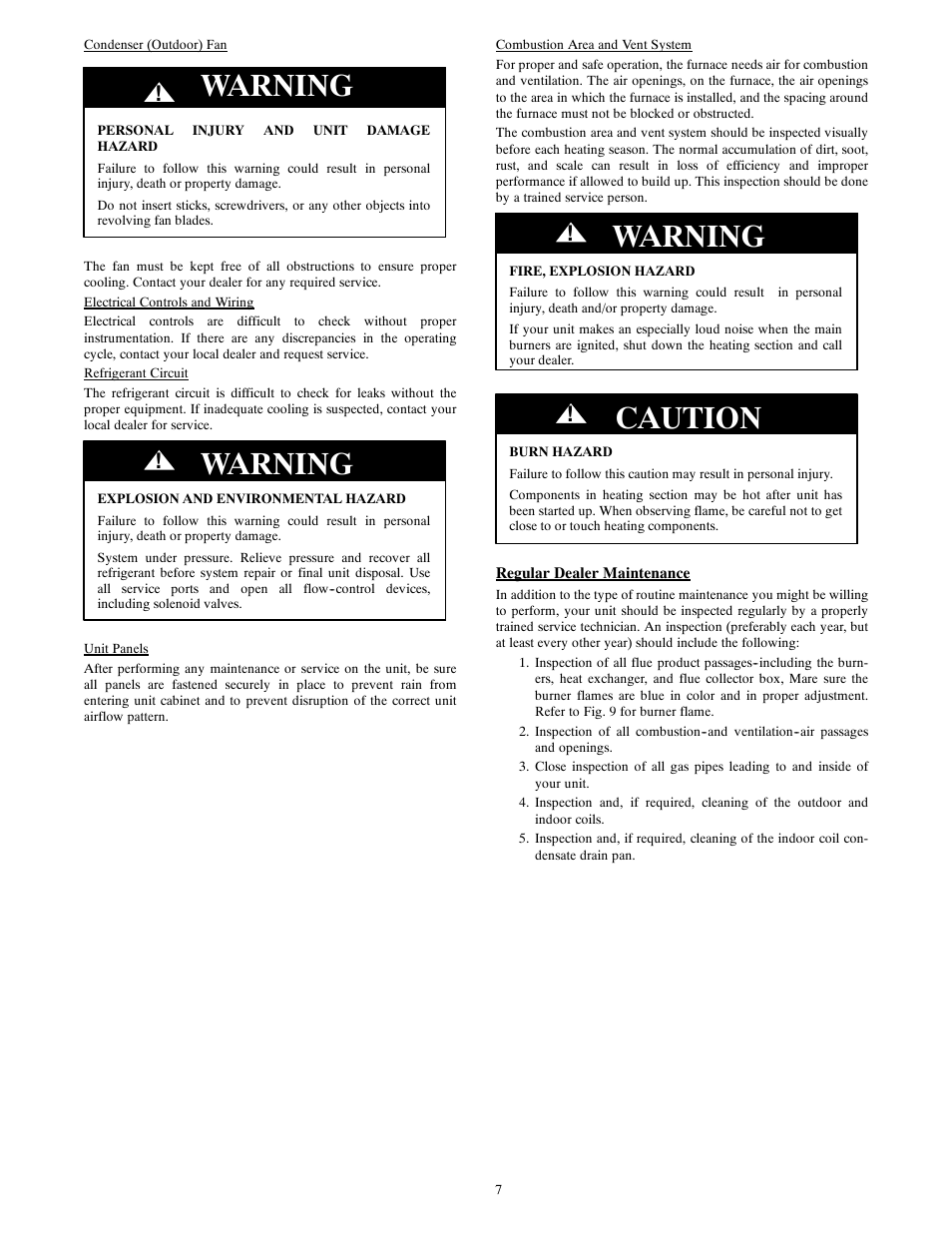 Warning, Caution | Bryant LEGACY 577C User Manual | Page 7 / 10