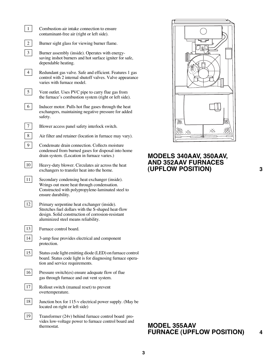 Furnace components, Model 355aav furnace (upflow position) | Bryant 350AAV User Manual | Page 3 / 12