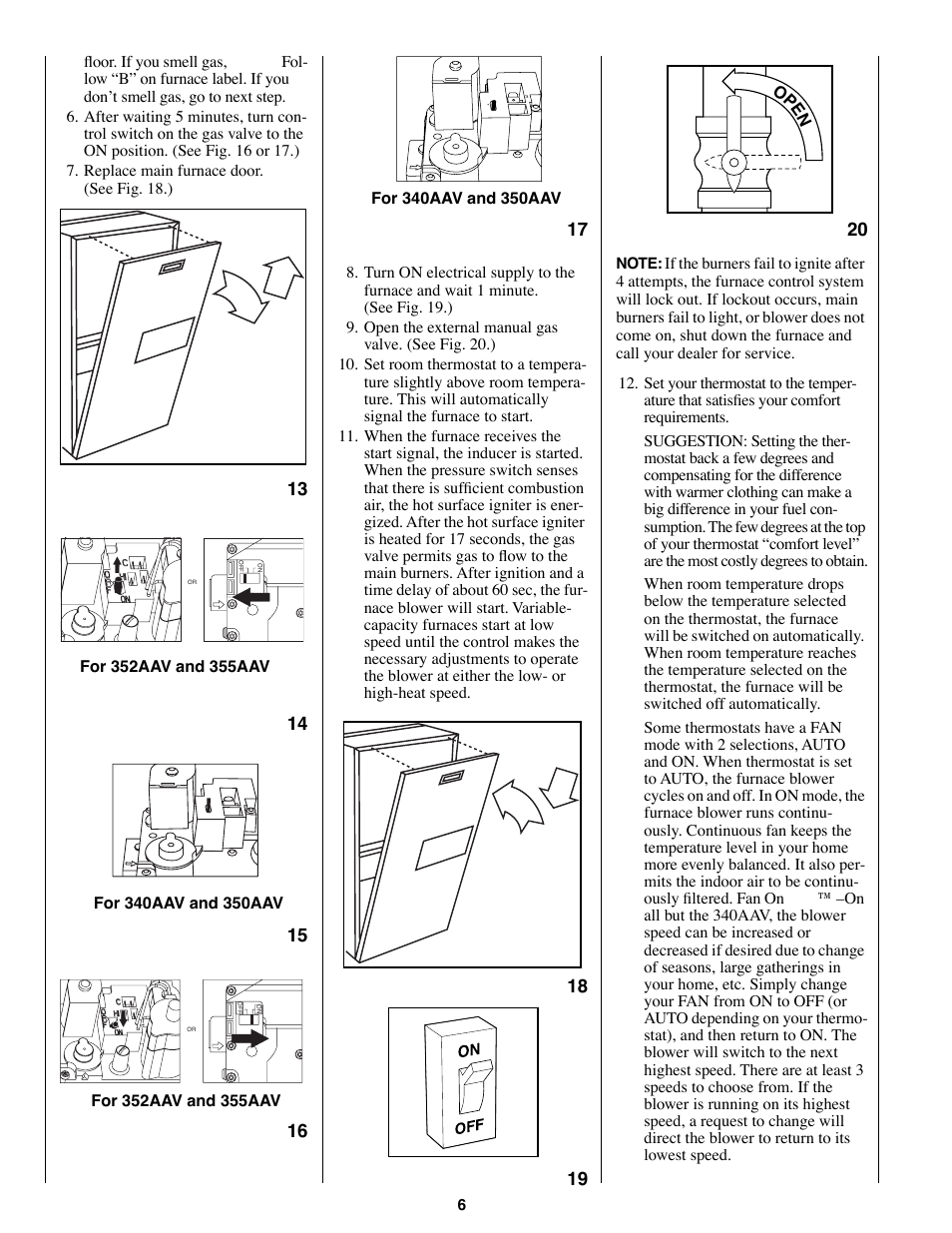 Floor. if you smell gas, Stop, Plus | Op e n | Bryant 350AAV User Manual | Page 6 / 12