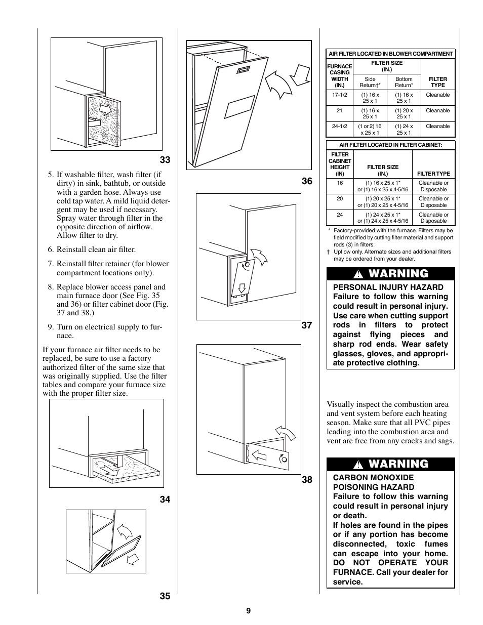 Combustion area and vent system, Warning | Bryant 350AAV User Manual | Page 9 / 12