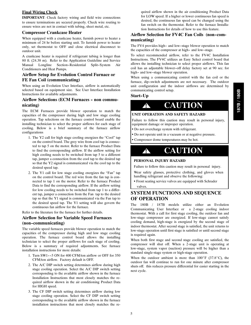 Caution, System functions and sequence of operation | Bryant 187B User Manual | Page 5 / 14