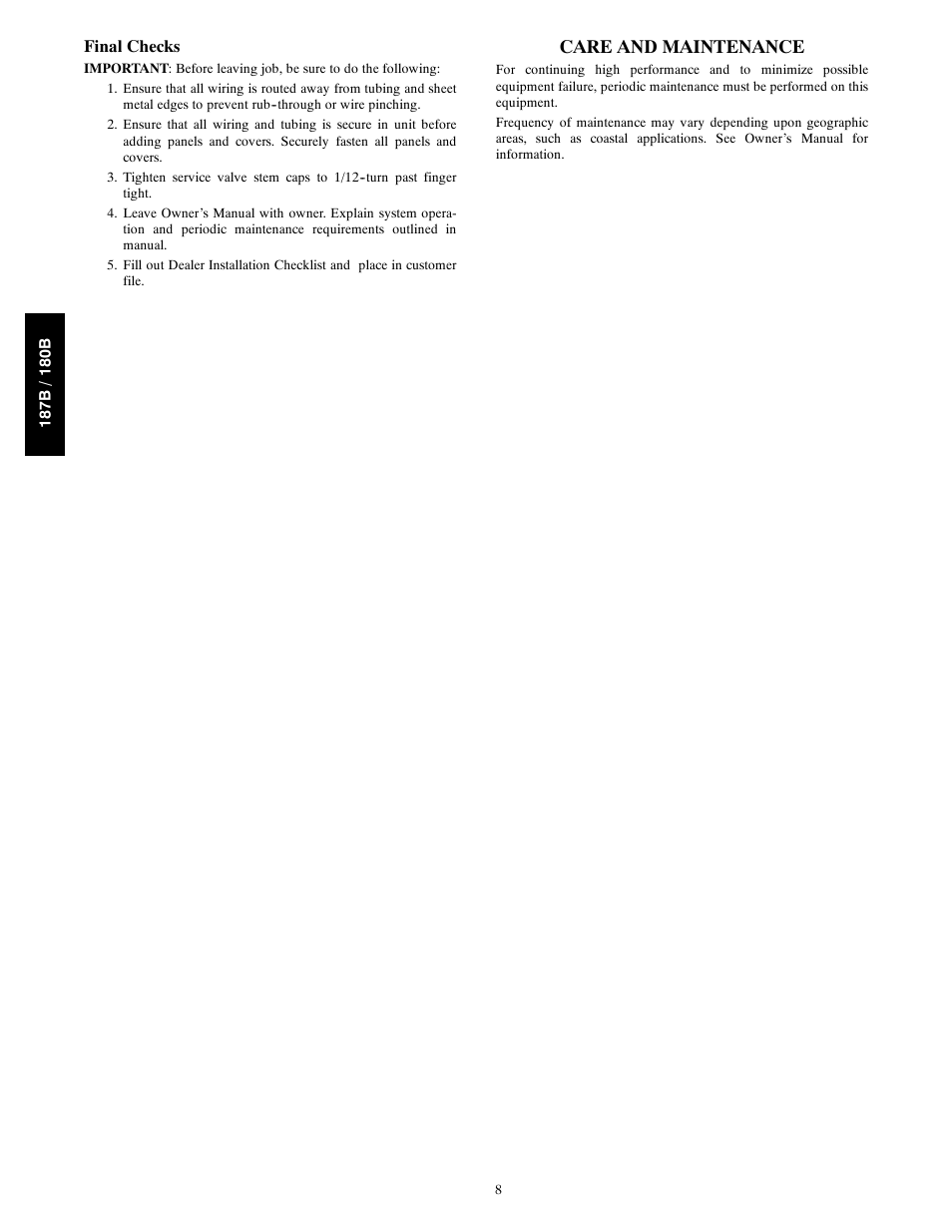 Care and maintenance | Bryant 187B User Manual | Page 8 / 14