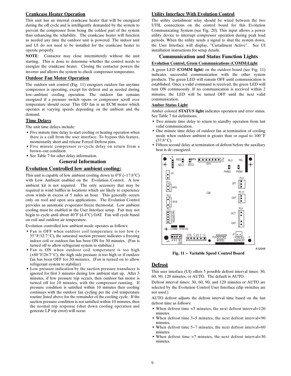 Communication and status function lights, Defrost | Bryant EVOLUTIONR EXTREME 280ANV User Manual | Page 9 / 18