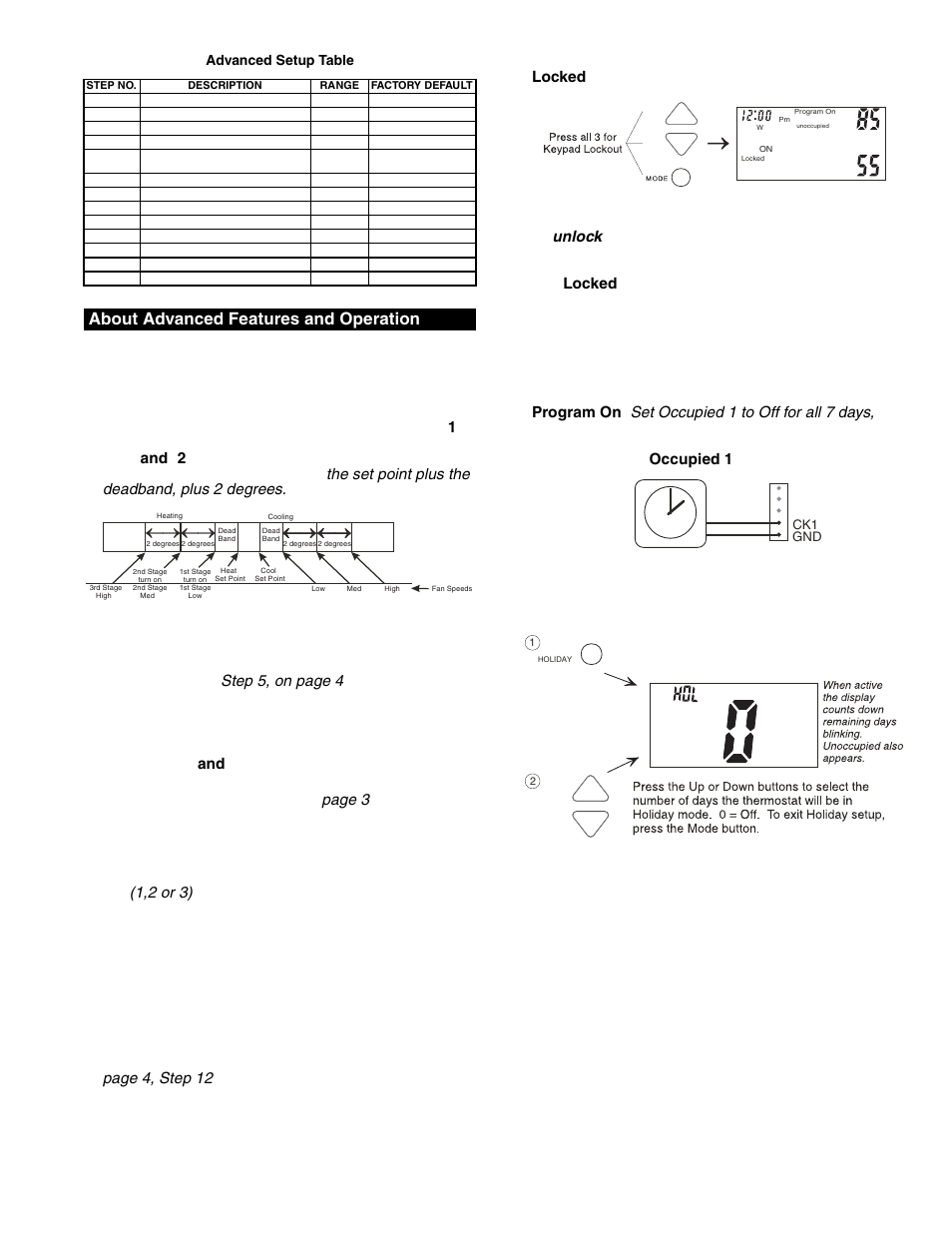 About advanced features and operation | Bryant PROGRAMMABLE DIGITAL TERMOSTAT OM 17-101 User Manual | Page 5 / 8