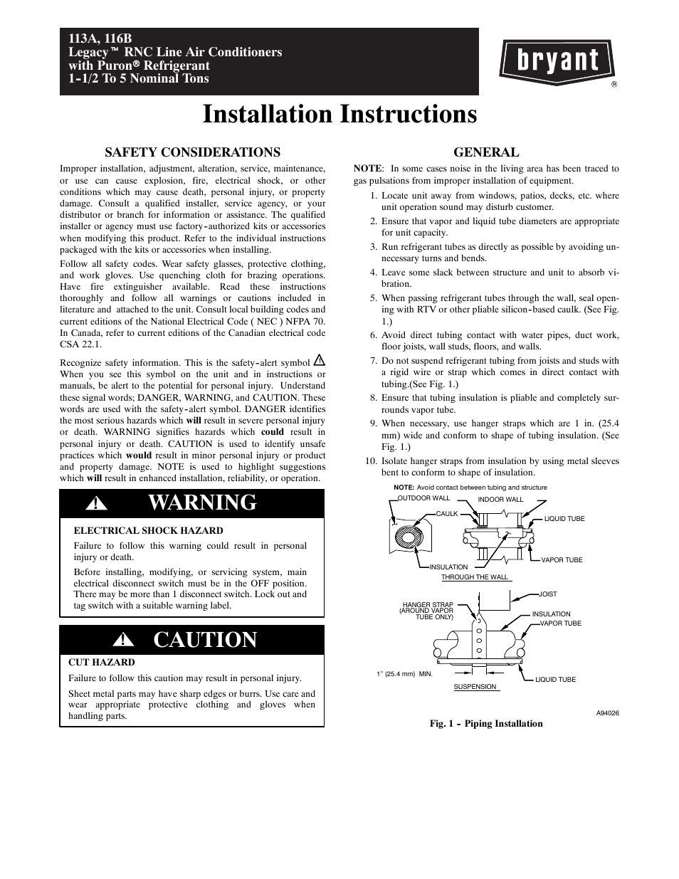 Bryant 113A User Manual | 10 pages