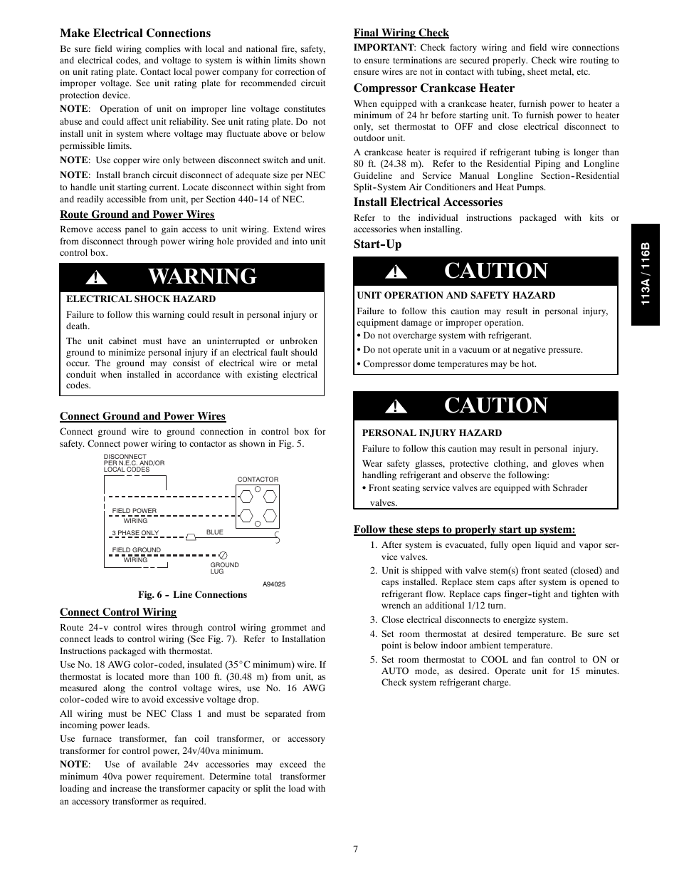 Warning, Caution | Bryant 113A User Manual | Page 7 / 10