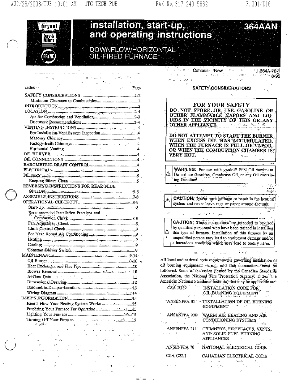 Bryant 364AAN User Manual | 16 pages