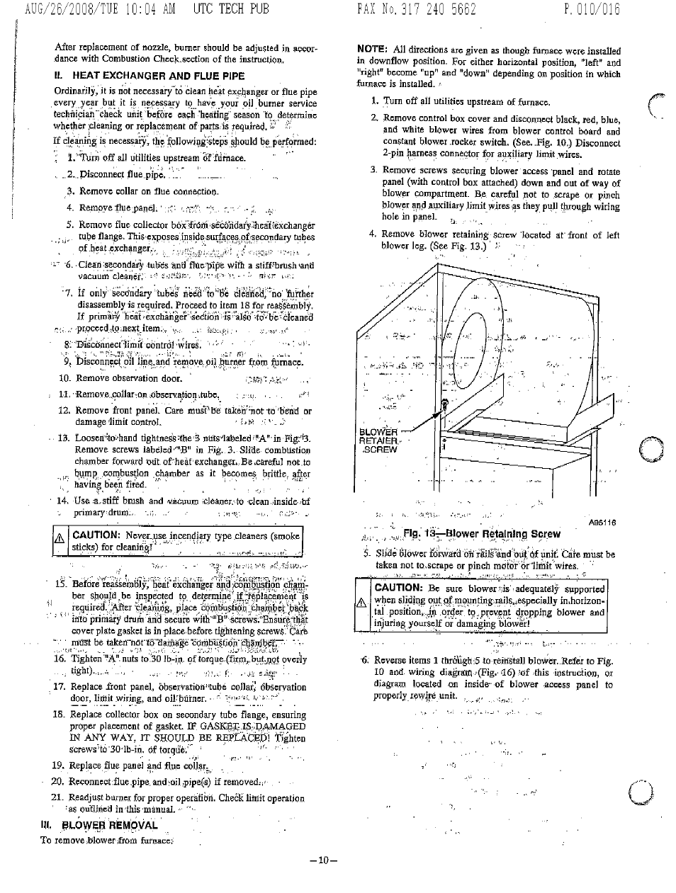 Ii. heat exchanger and flue pipe, Aa$iie, Blower frirward bn fsii^'^&nd but | Not to.scrape or pinch, Br 'liihit wires. a | Bryant 364AAN User Manual | Page 10 / 16