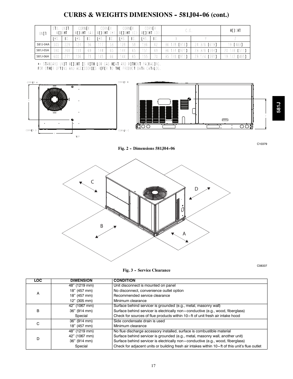 Curbs & weights dimensions j04 (cont.), Cb a d | Bryant PREFERRED 581J User Manual | Page 17 / 66