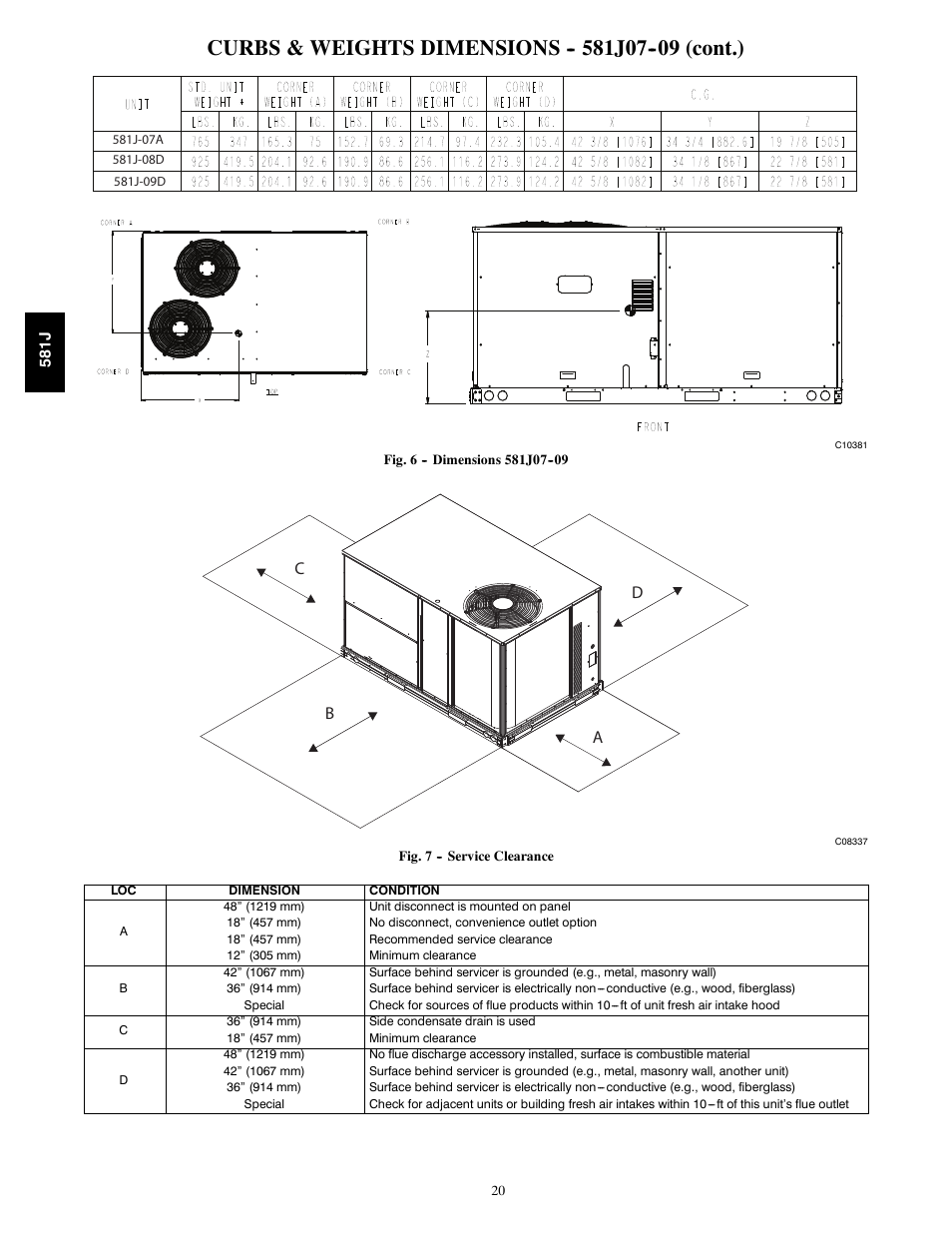 Curbs & weights dimensions j07 (cont.), Cb a d | Bryant PREFERRED 581J User Manual | Page 20 / 66