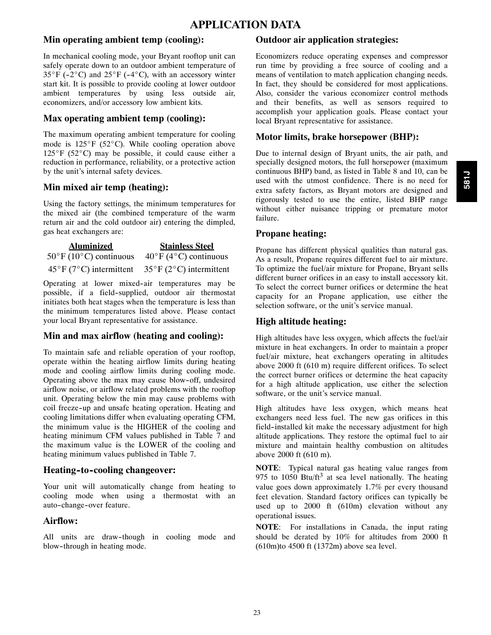 Application data | Bryant PREFERRED 581J User Manual | Page 23 / 66