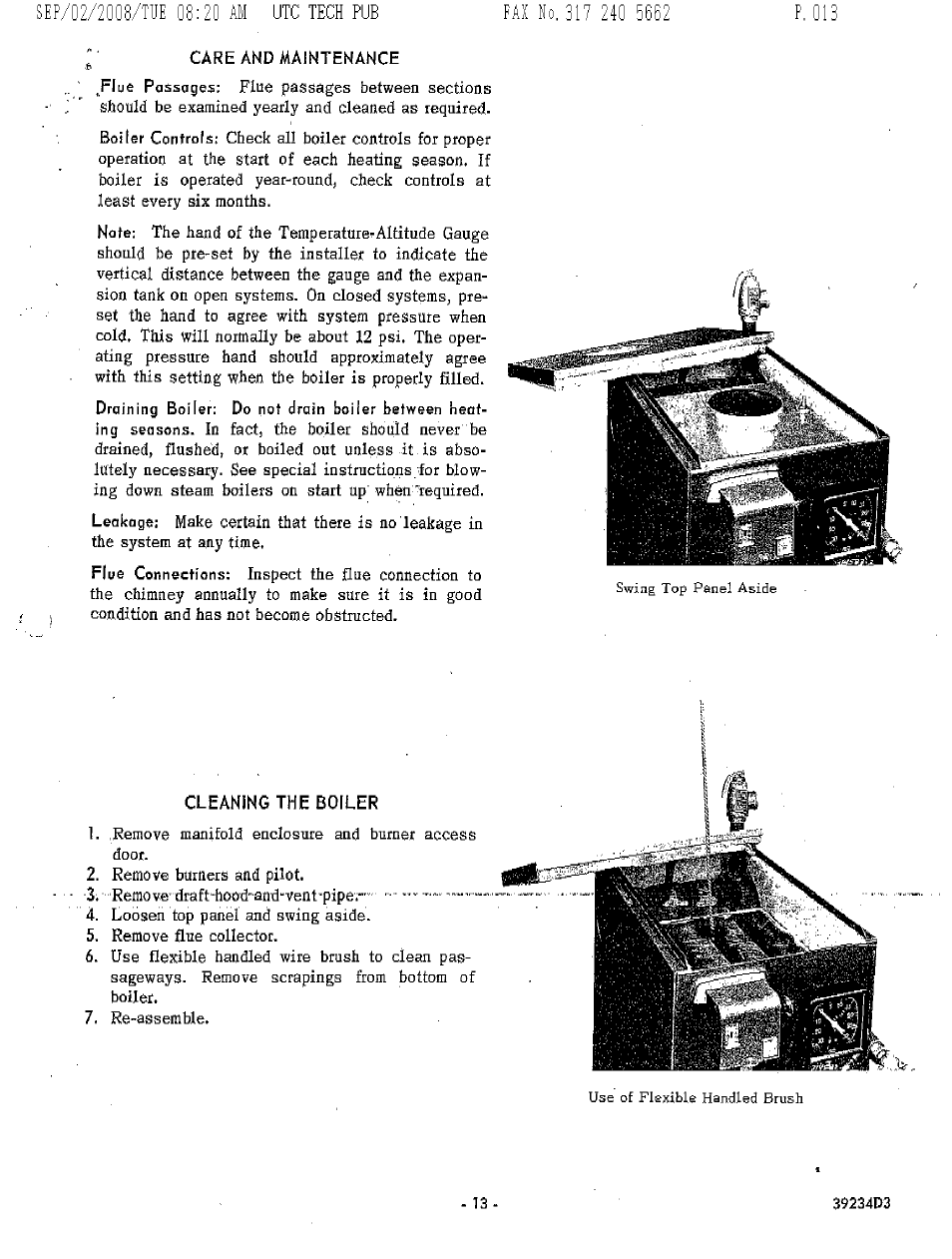 Cleaning the boiler | Bryant 234B User Manual | Page 13 / 16