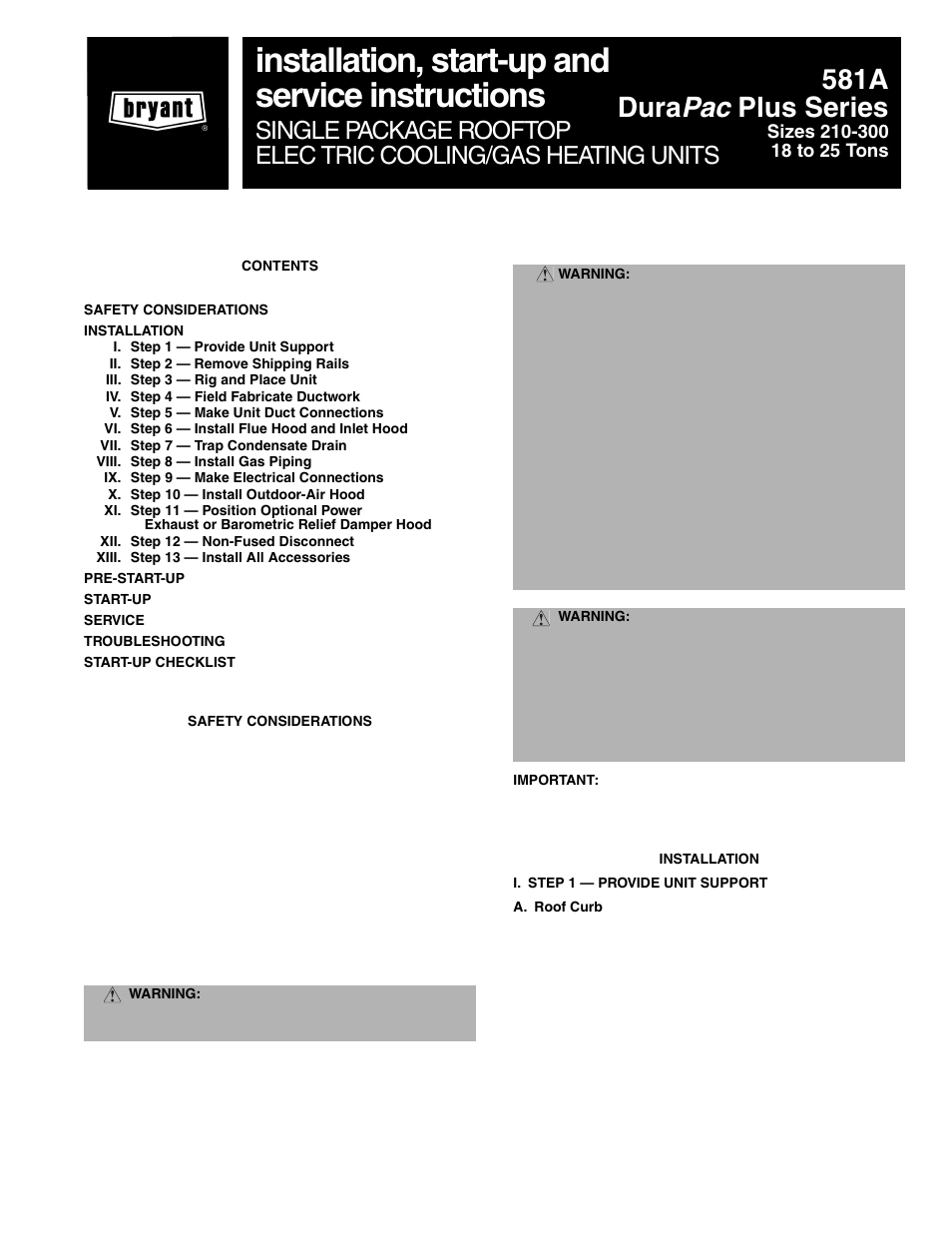 Bryant DURAPAC PLUS 581A User Manual | 56 pages