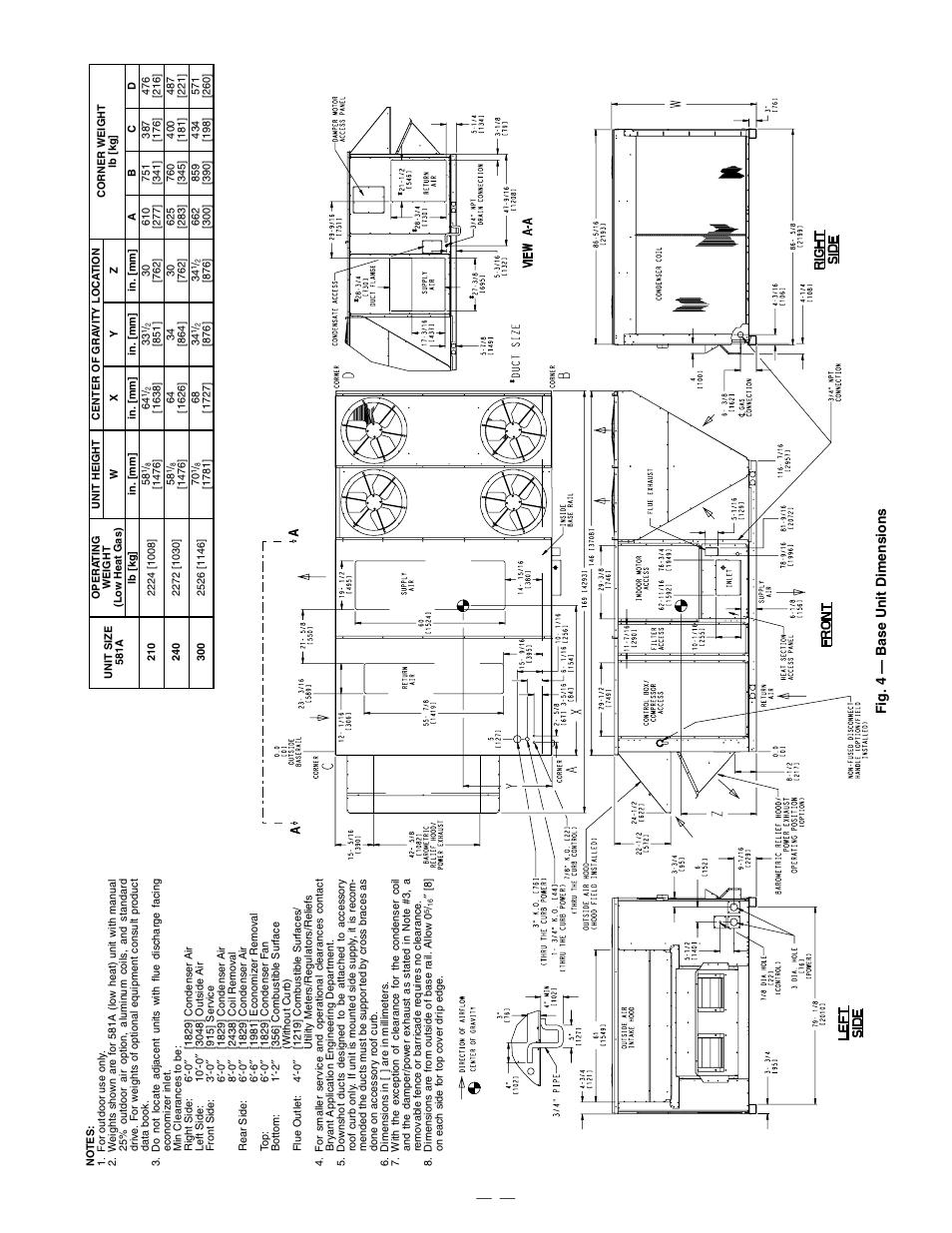 Fig. 4 — ba se un it dim e ns ions | Bryant DURAPAC PLUS 581A User Manual | Page 5 / 56