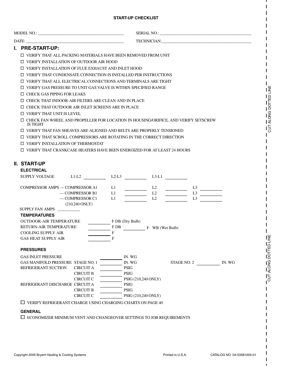 I. pre-start-up, Ii. start-up | Bryant DURAPAC PLUS 581A User Manual | Page 56 / 56