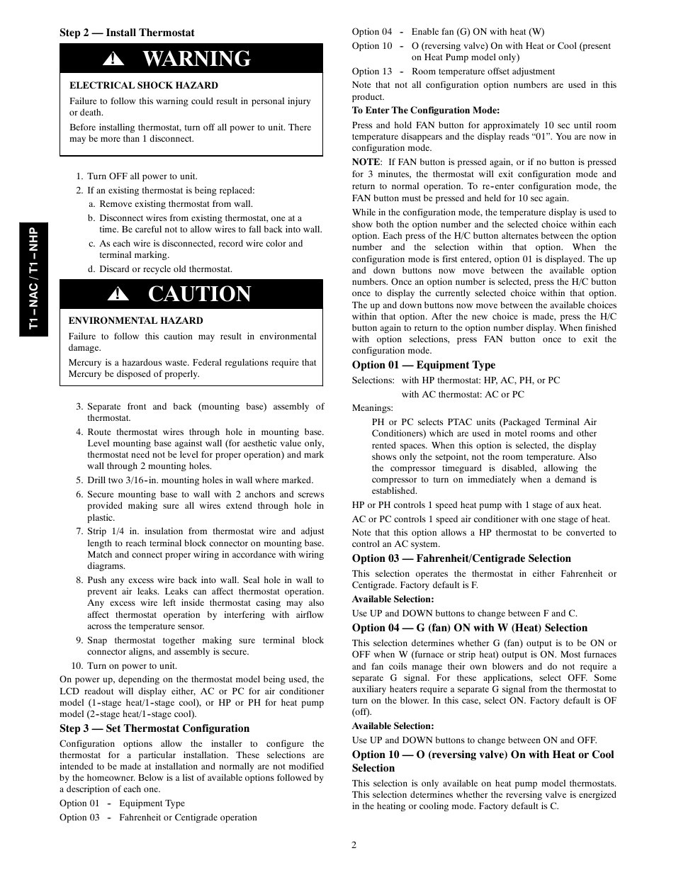 Warning, Caution | Bryant T1--NAC User Manual | Page 2 / 6