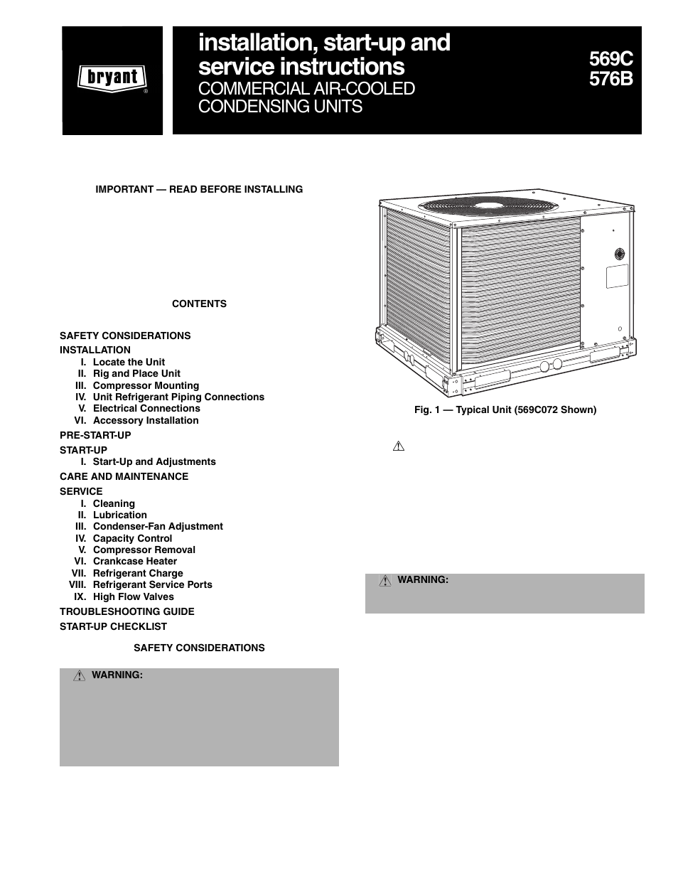 Bryant COMMERCIAL AIR COOLED CONDENSING UNITS 576b User Manual | 16 pages