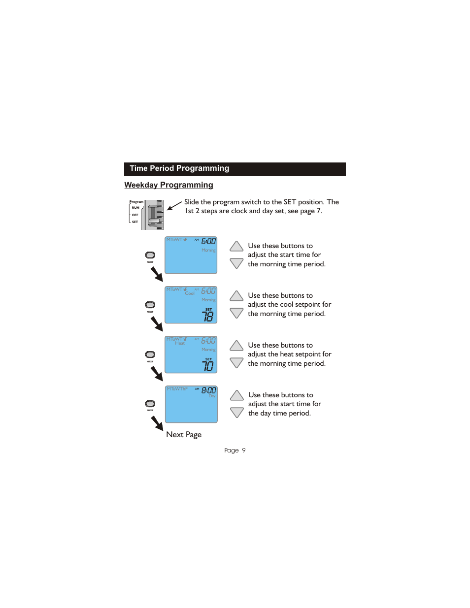 Next page, Programming | Bryant Programmable Digital TSTATBBPQ501 User Manual | Page 10 / 21