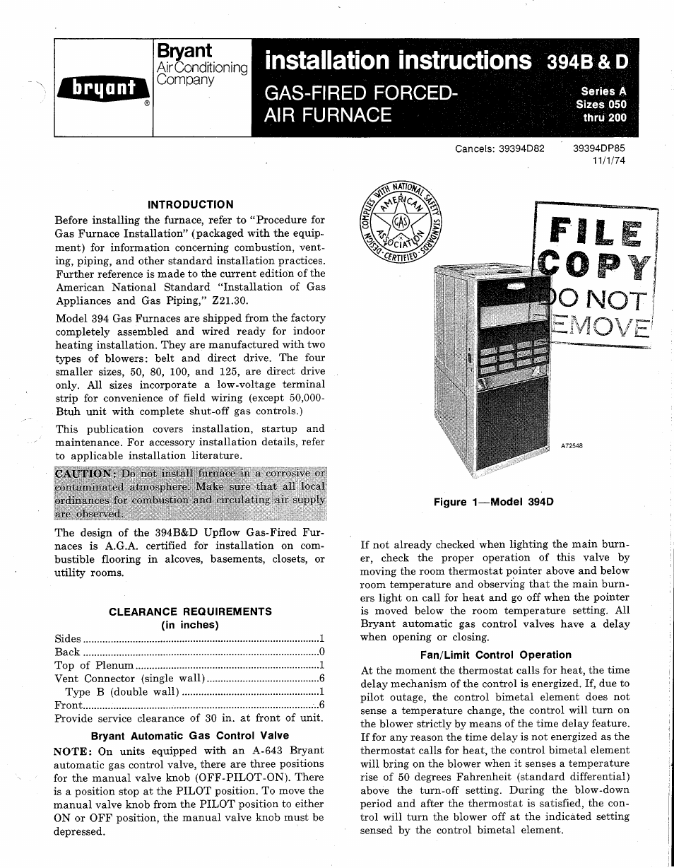 Bryant 394B User Manual | 6 pages