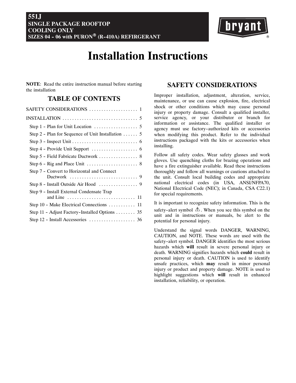 Bryant 551J User Manual | 36 pages