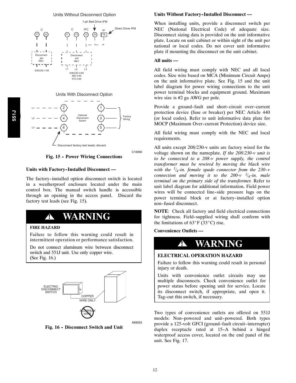 Warning | Bryant 551J User Manual | Page 12 / 36