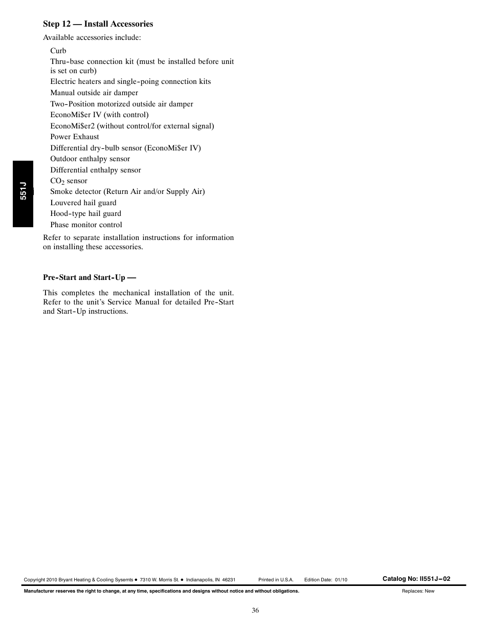 Step 12 — install accessories | Bryant 551J User Manual | Page 36 / 36
