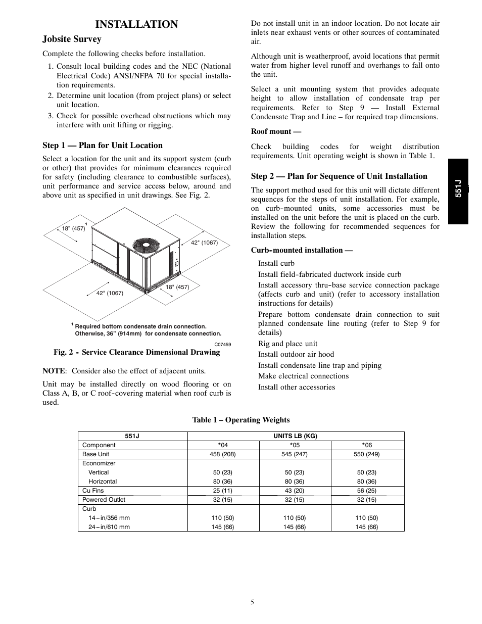 Installation, Jobsite survey | Bryant 551J User Manual | Page 5 / 36