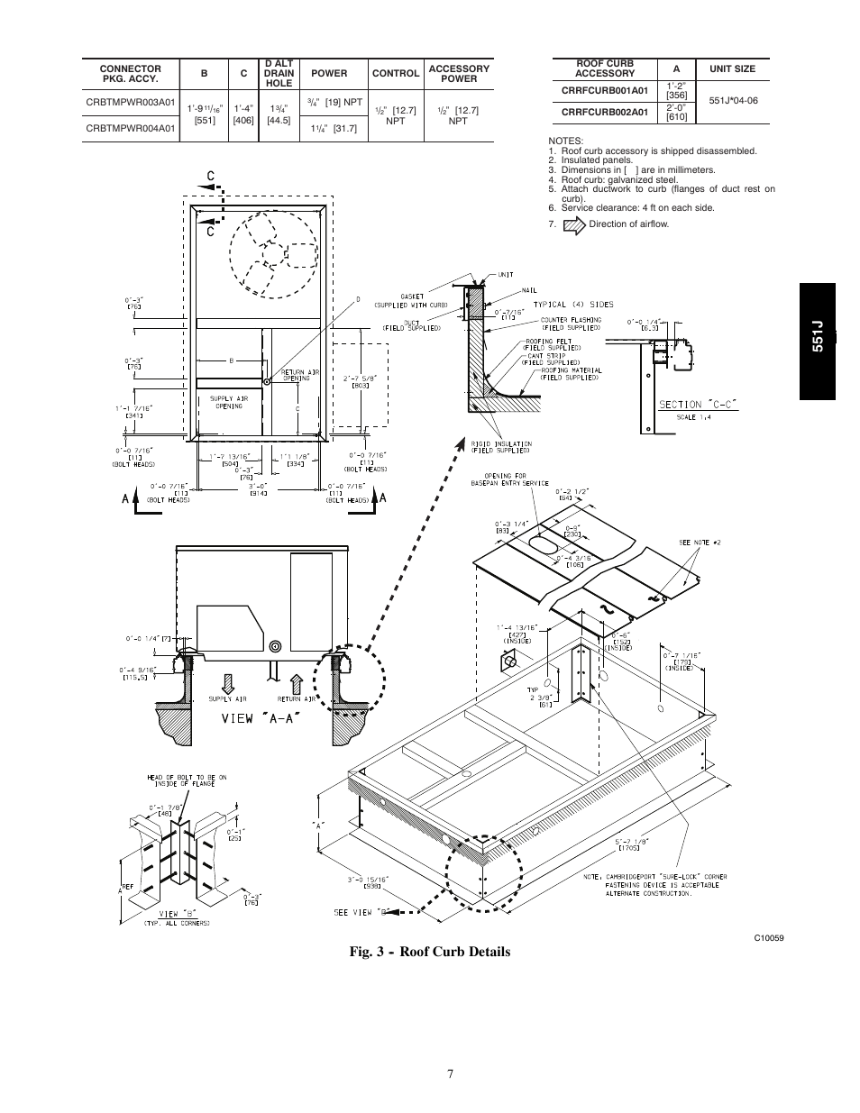 Fig. 3 -- roof curb details 551j j | Bryant 551J User Manual | Page 7 / 36
