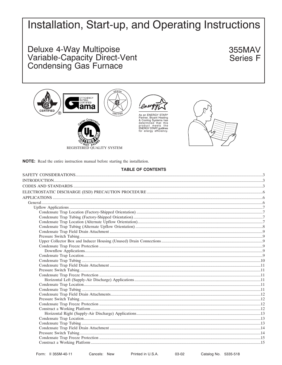 Bryant Deluxe 4 WAy Gas Furnase 355MAV User Manual | 60 pages