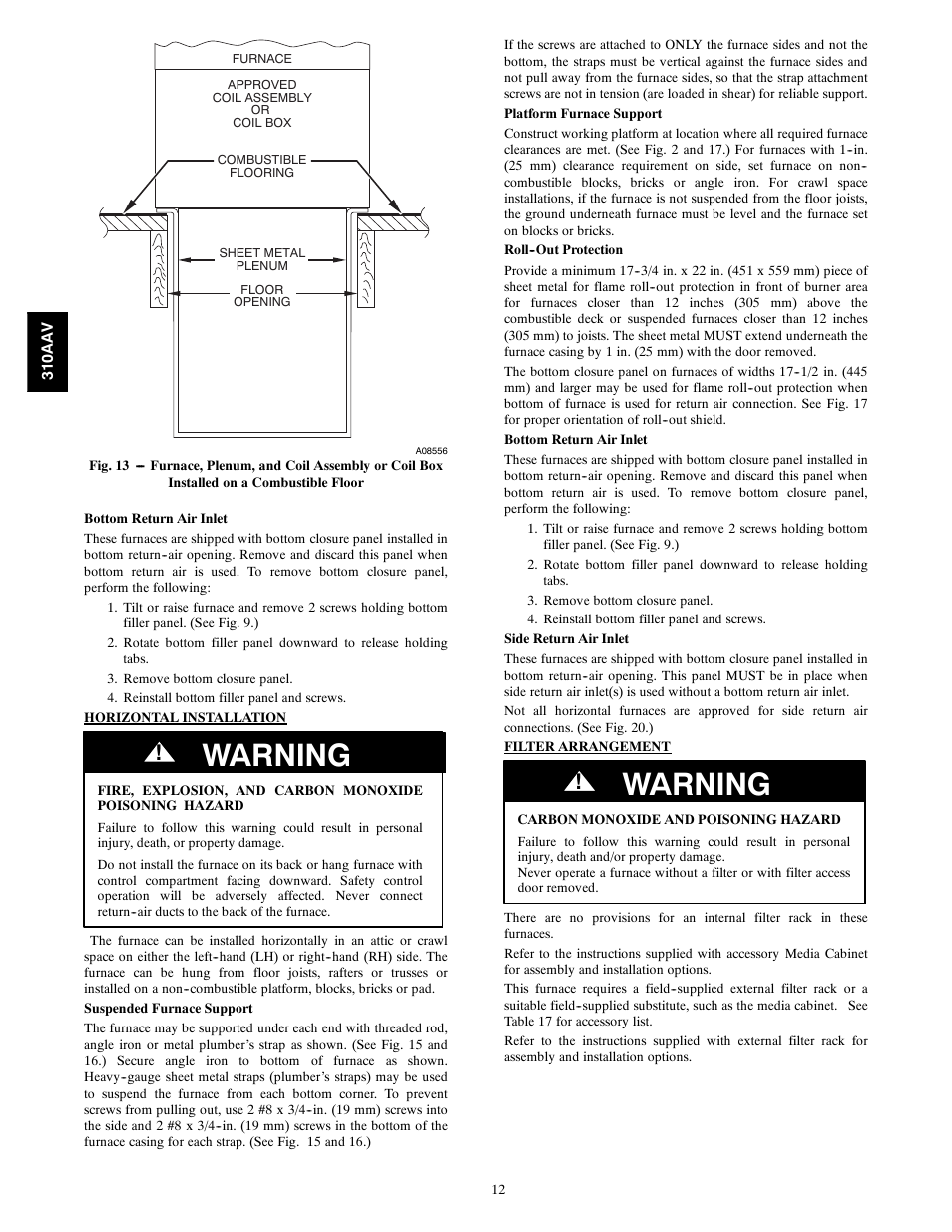 Warning | Bryant Series E/F 310AAV User Manual | Page 12 / 52