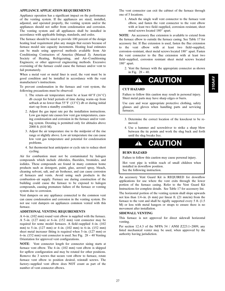 Caution | Bryant Series E/F 310AAV User Manual | Page 27 / 52