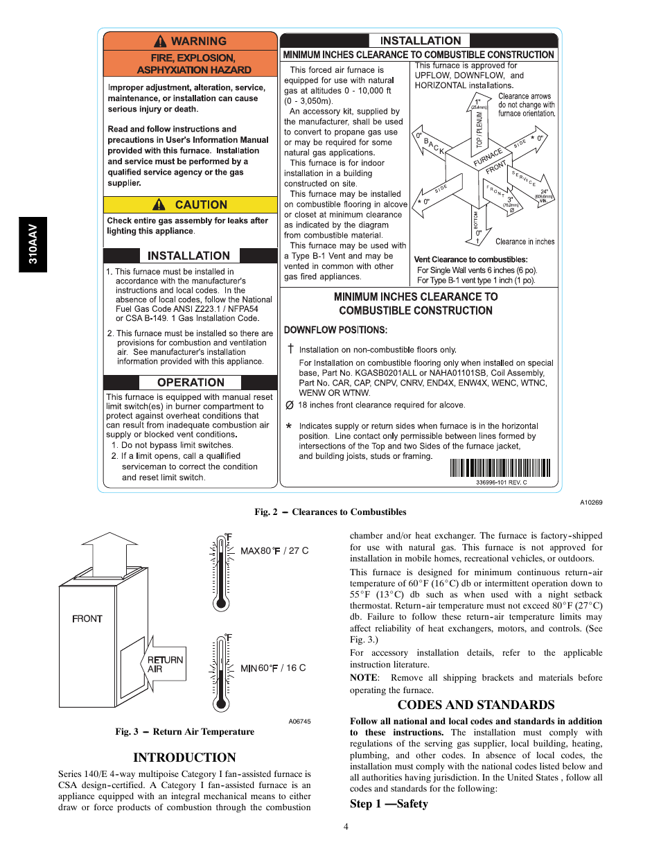 Introduction, Codes and standards, Step 1 —safety | Bryant Series E/F 310AAV User Manual | Page 4 / 52