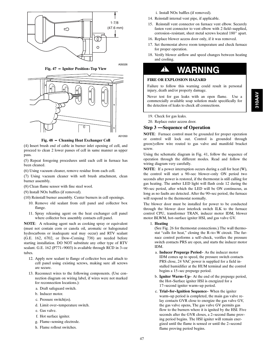 Warning, Step 3 —sequence of operation | Bryant Series E/F 310AAV User Manual | Page 47 / 52