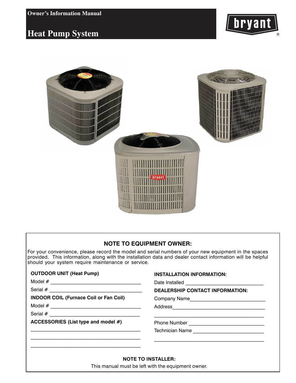 Bryant Central Air Conditioning System User Manual | 6 pages