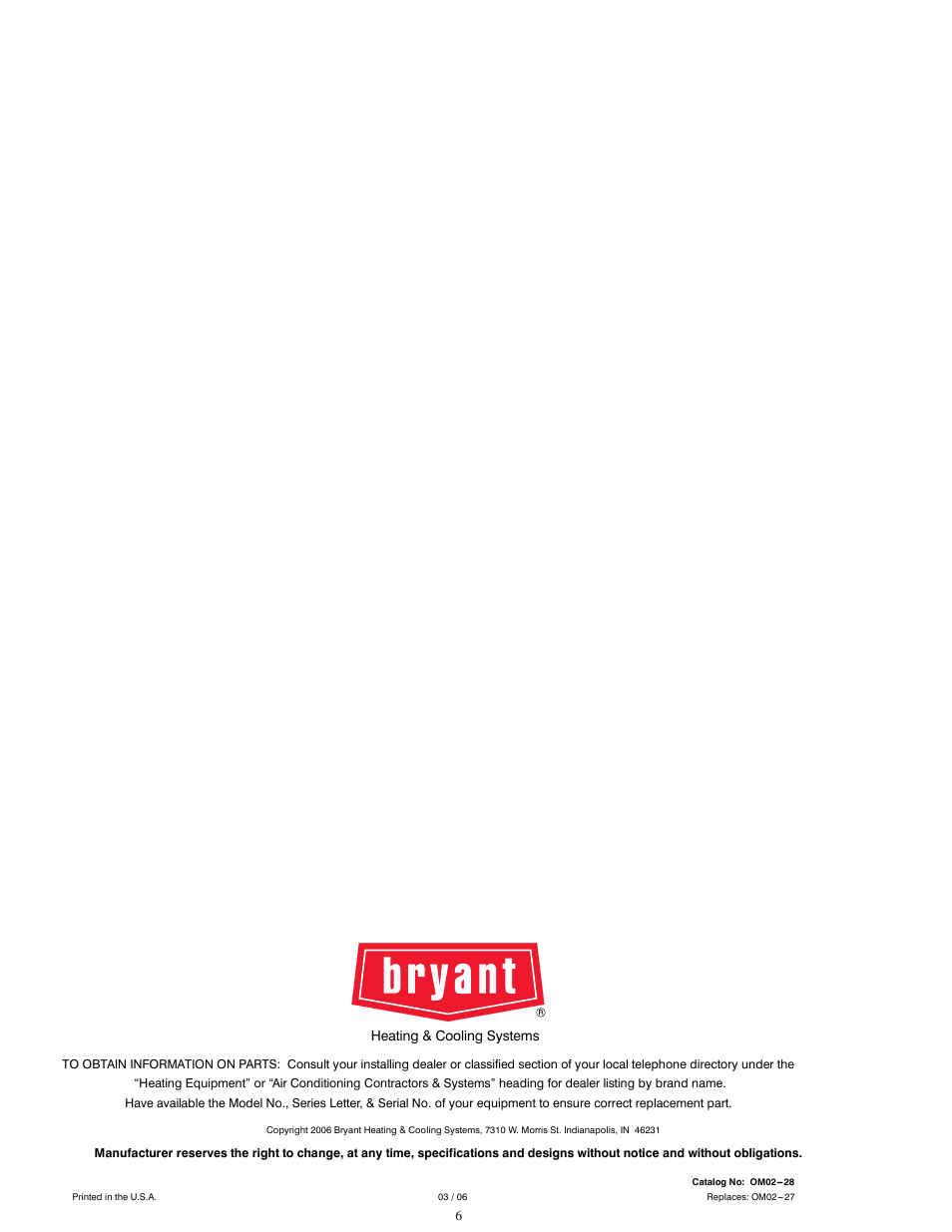 Bryant Central Air Conditioning System User Manual | Page 6 / 6