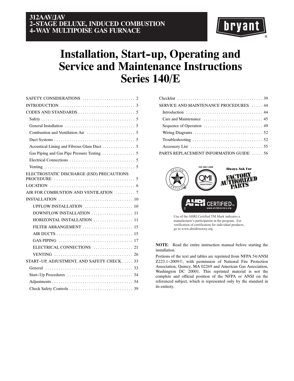 Bryant 312AAV/JAV User Manual | 56 pages