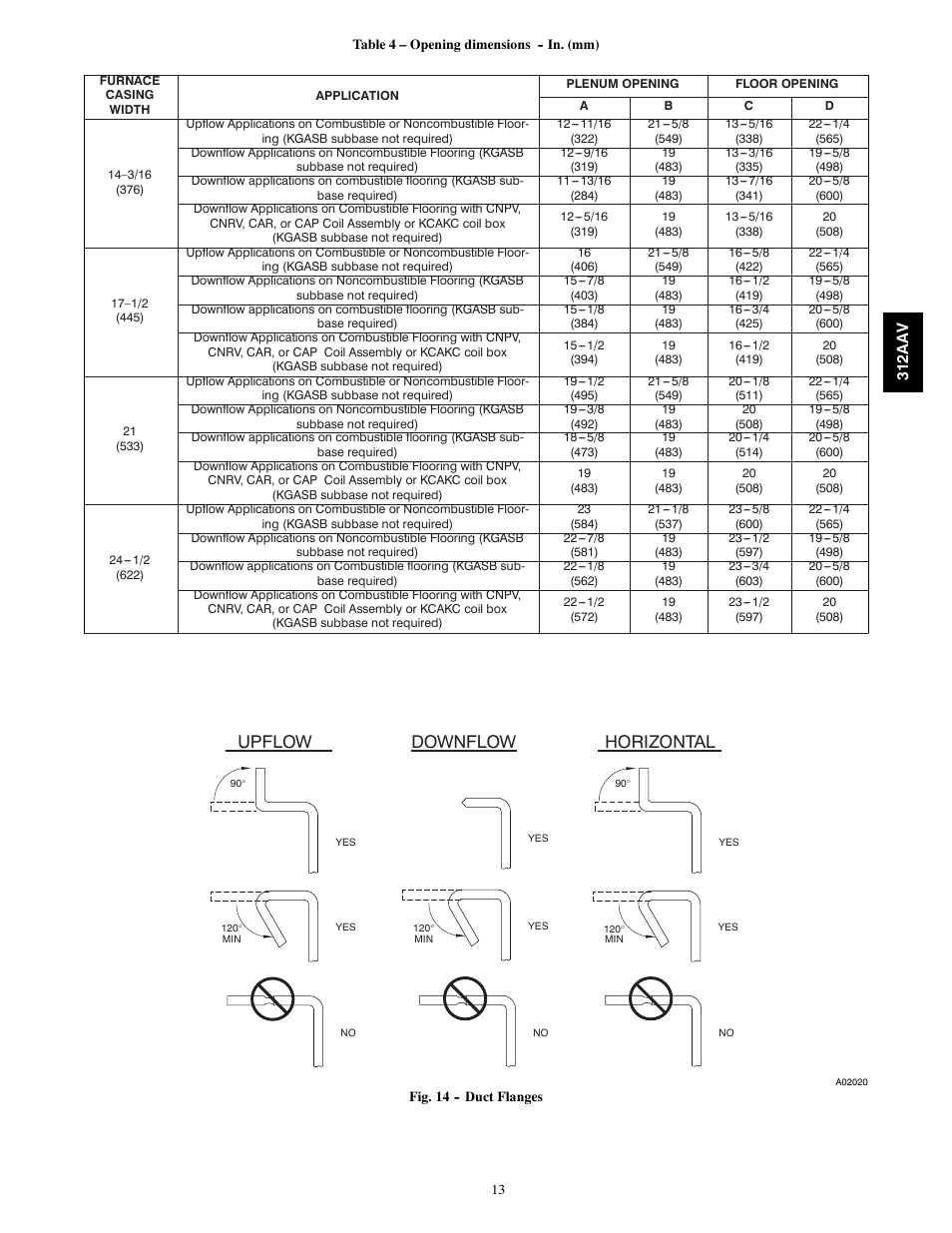 Upflow downflow horizontal | Bryant 312AAV/JAV User Manual | Page 13 / 56