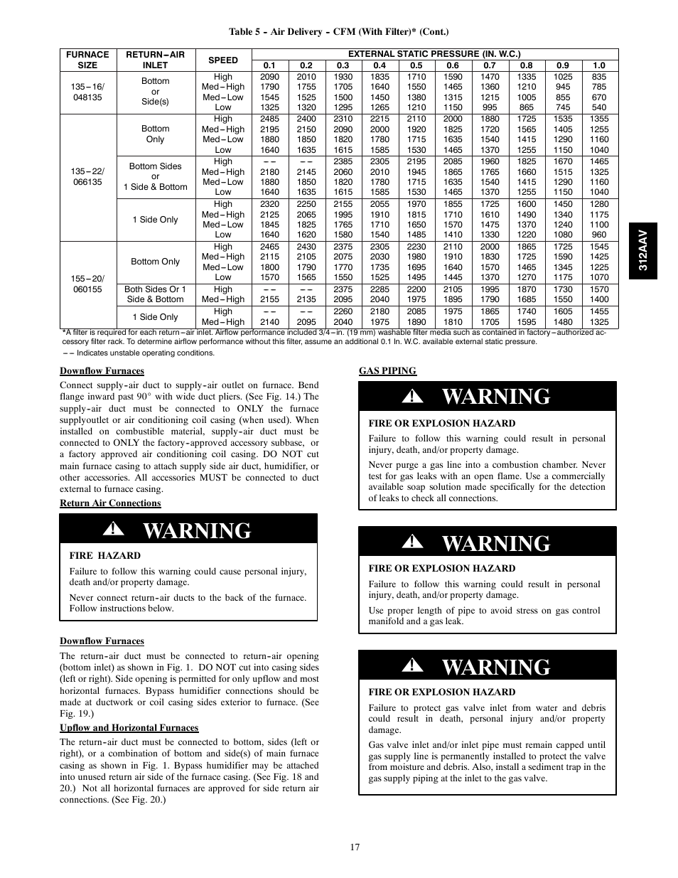 Warning | Bryant 312AAV/JAV User Manual | Page 17 / 56