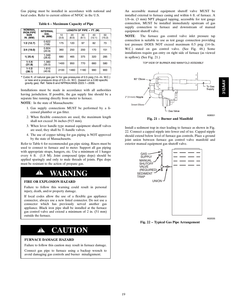 Warning, Caution | Bryant 312AAV/JAV User Manual | Page 19 / 56