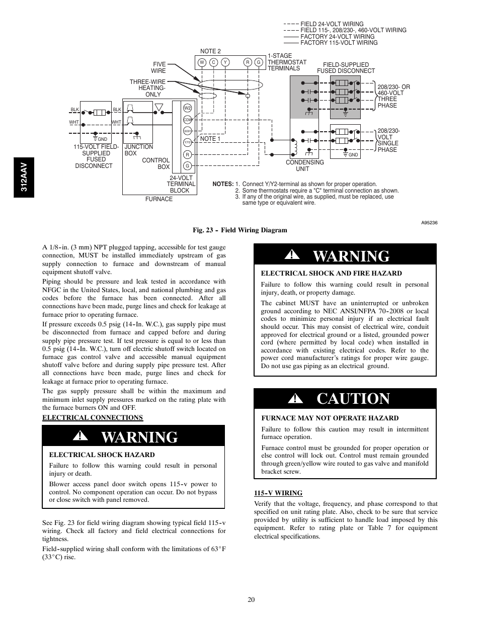 Warning, Caution | Bryant 312AAV/JAV User Manual | Page 20 / 56